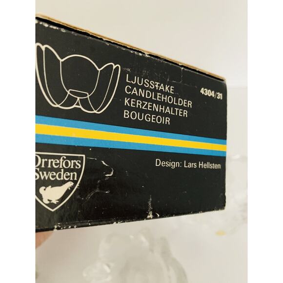 Vintage Orrefors Sweden Pair of Dish Taper Candleholders 4304 Lars Hellsten - Picture 11 of 12